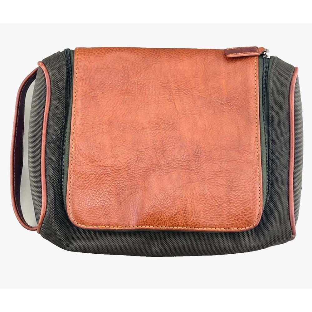 Bosca Correspondent Leather Toiletry Bag Travel Business Olive Chestnut EUC